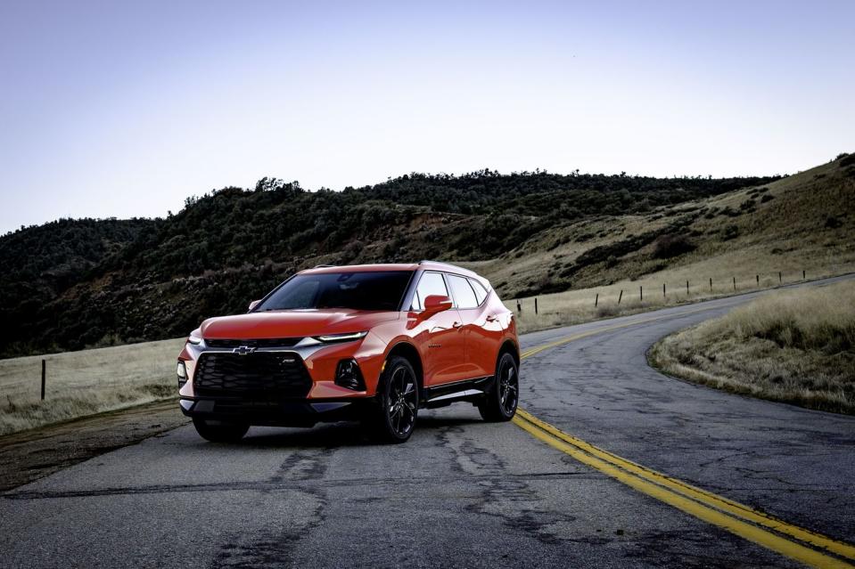 <p><a rel="nofollow noopener" href="https://www.caranddriver.com/news/a21763486/2019-chevrolet-blazer-the-blazer-is-back-official-photos-and-info/" target="_blank" data-ylk="slk:The new Blazer;elm:context_link;itc:0;sec:content-canvas" class="link ">The new Blazer</a>, riding on the same underpinnings as the GMC Acadia and the Cadillac XT5, sits nearest to <a rel="nofollow noopener" href="http://caranddriver.com/ford/edge" target="_blank" data-ylk="slk:the Edge;elm:context_link;itc:0;sec:content-canvas" class="link ">the Edge</a> and <a rel="nofollow noopener" href="http://caranddriver.com/nissan/murano" target="_blank" data-ylk="slk:the Murano;elm:context_link;itc:0;sec:content-canvas" class="link ">the Murano </a>on paper.</p>