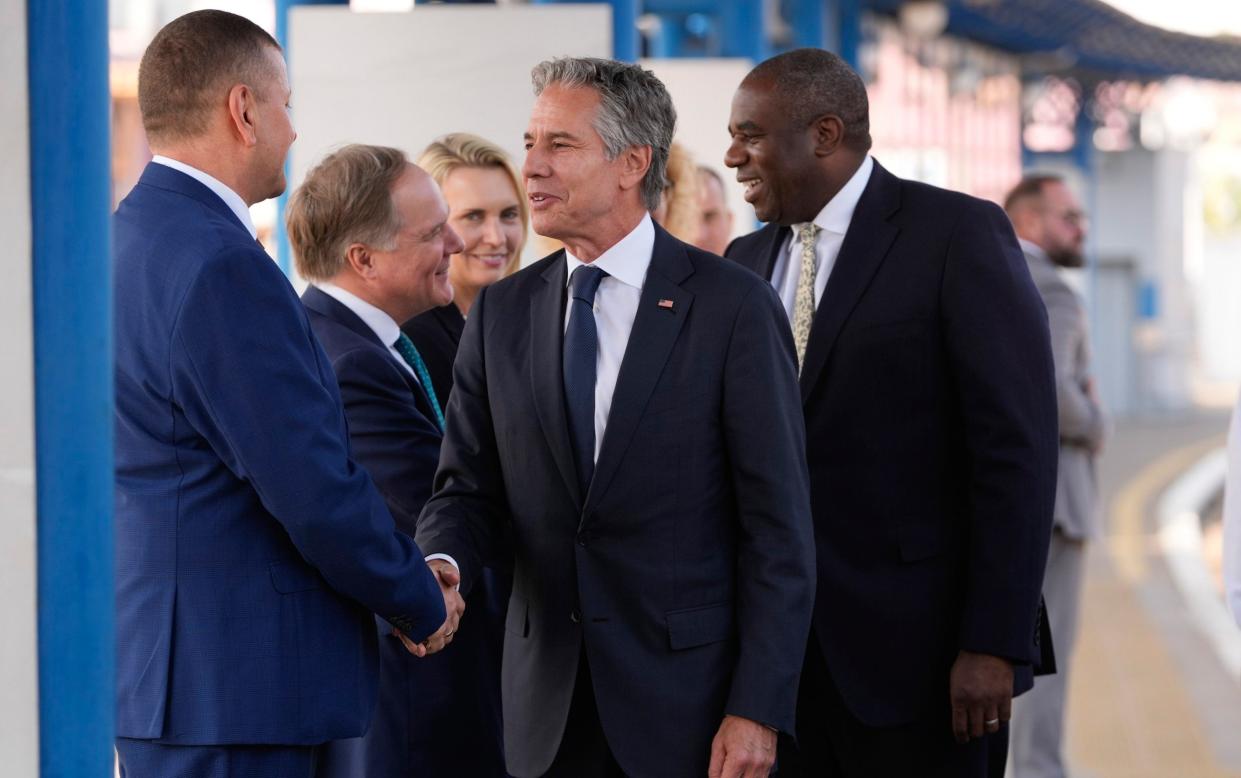 David Lammy and Antony Blinken arrive at Kyiv train station