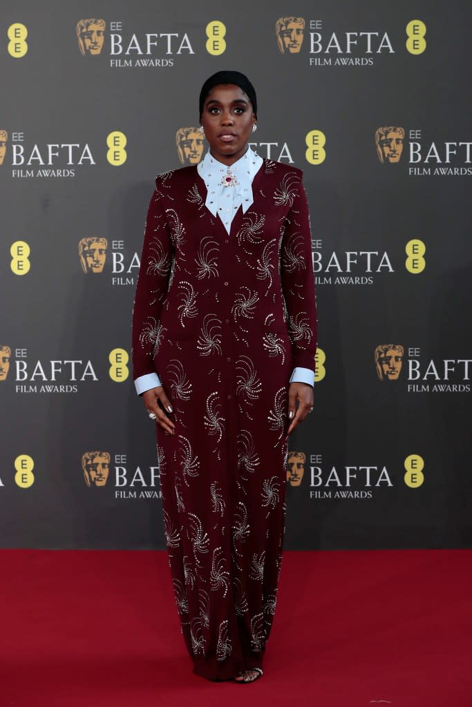 Lashana Lynch attends the EE BAFTA Film Awards 2024 at The Royal Festival Hall on February 18, 2024 in London, England.