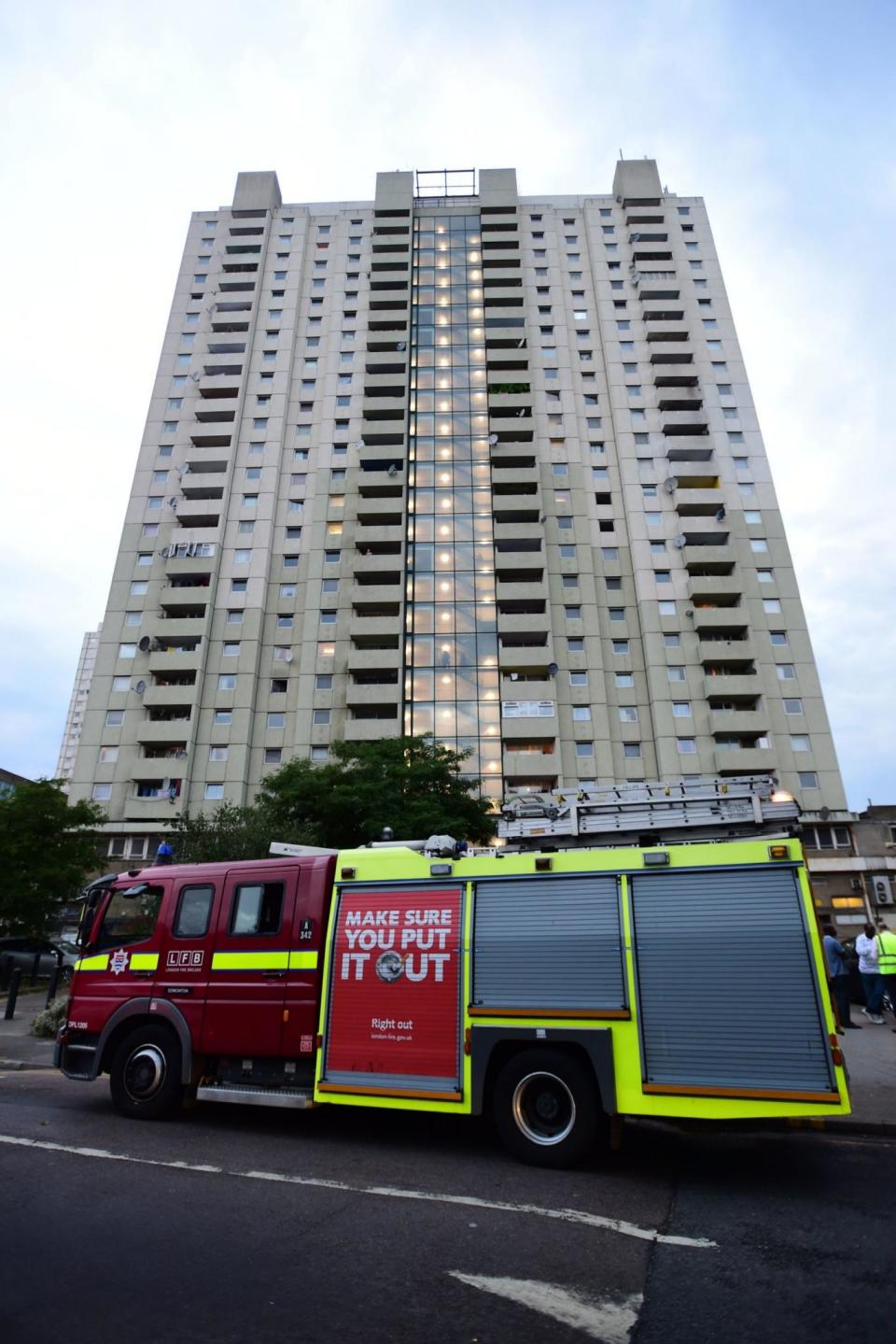 The scene at a 23-floor tower by the North Mall in Edmonton (PA)