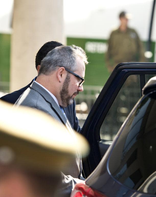 Sebastian Davalos, the son of Chilean president Michelle Bachelet, leaves the Attorney General office after testifying on a property speculation scandal in which he is accused, in Rancagua, Chile, April 13, 2015