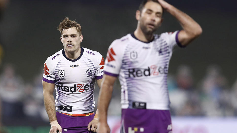 Ryan Papenhuyzen and Cameron Smith, pictured here in action for the Melbourne Storm. 