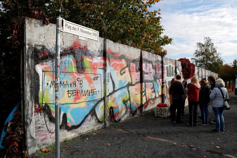 FILE PHOTO: Remains of the Berlin Wall are pictured at former Bornholmer Strasse Berlin Wall border crossing point in Berlin