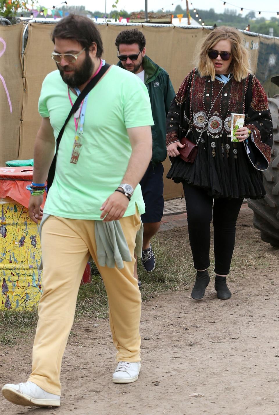 Adele and Simon Konecki at the Glastonbury Festival at Worthy Farm, Pilton on June 27, 2015 in Glastonbury, England