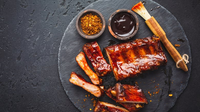 bbq ribs, sauce, spices, brush