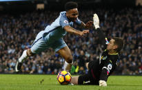 <p>Britain Football Soccer – Manchester City v Burnley – Premier League – Etihad Stadium – 2/1/17 Manchester City’s Raheem Sterling in action with Burnley’s Tom Heaton Action Images via Reuters / Jason Cairnduff Livepic EDITORIAL USE ONLY. No use with unauthorized audio, video, data, fixture lists, club/league logos or “live” services. Online in-match use limited to 45 images, no video emulation. No use in betting, games or single club/league/player publications. Please contact your account representative for further details. </p>