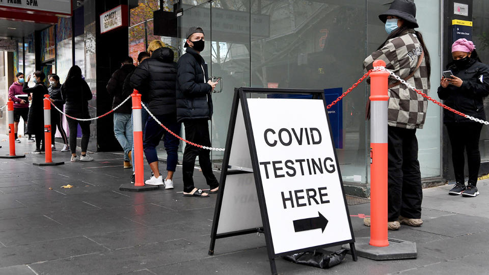 People, pictured here queuing at a Covid-19 testing station in Melbourne.