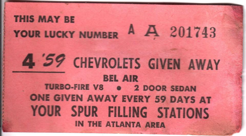 A raffle ticket found inside a lost wallet from 1958.