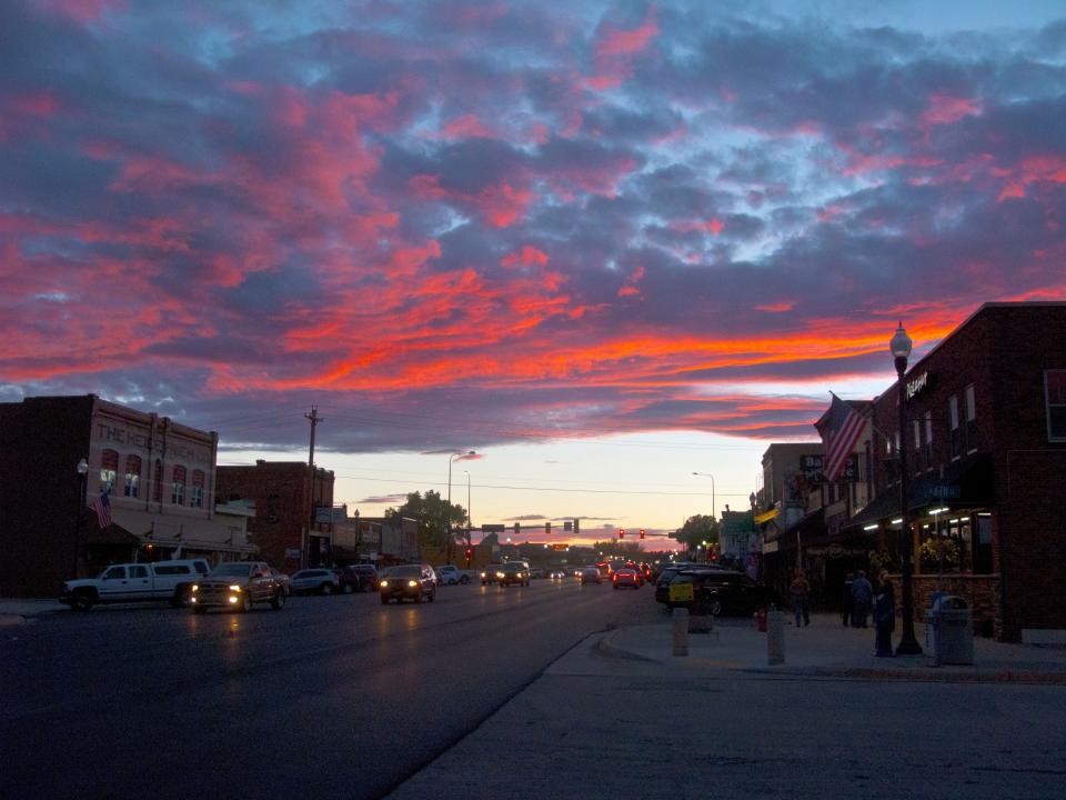 sunset over a street in custer south dakota