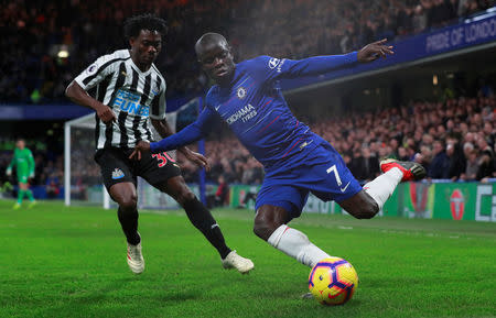 Soccer Football - Premier League - Chelsea v Newcastle United - Stamford Bridge, London, Britain - January 12, 2019 Chelsea's N'Golo Kante in action with Newcastle United's Christian Atsu Action Images via Reuters/Andrew Couldridge
