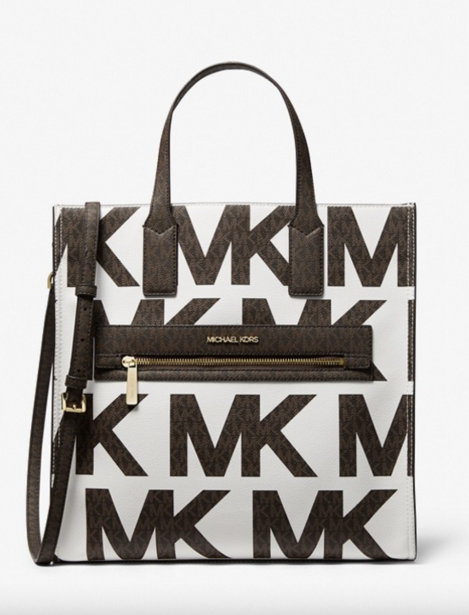 Kenly Large Graphic Logo Tote Bag brown and white Michael Kors logo print