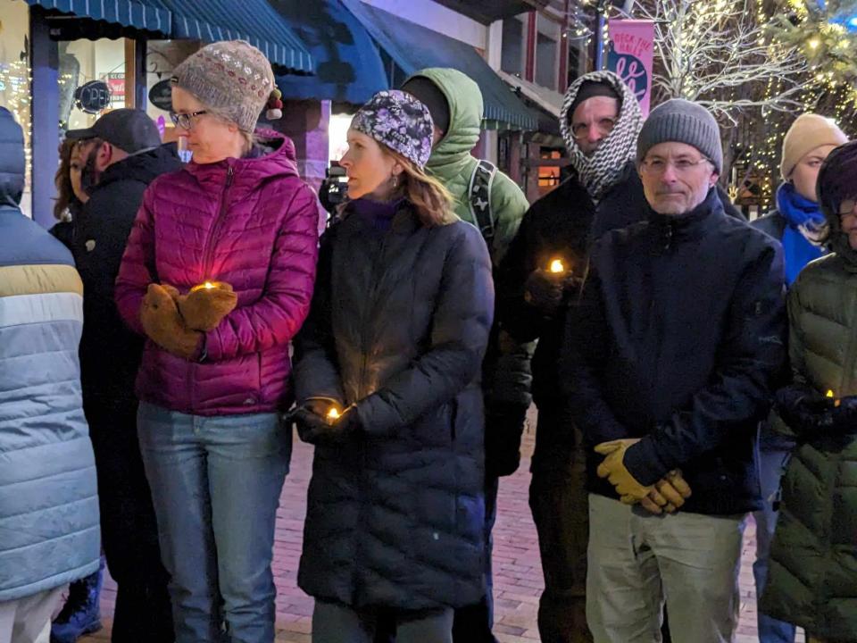 Supporters of the three Palestinian students shot during Thanksgiving weekend in Burlington participated in a candlelight vigil for the victims on Nov. 28 at the top of Church Street.