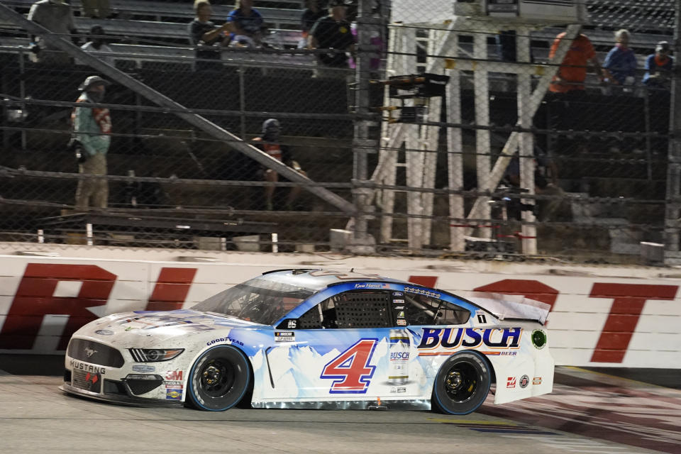 Kevin Harvick (4) wins the NASCAR Cup Series auto race, Sunday, Sept. 6, 2020, in Darlington, S.C. (AP Photo/Chris Carlson)