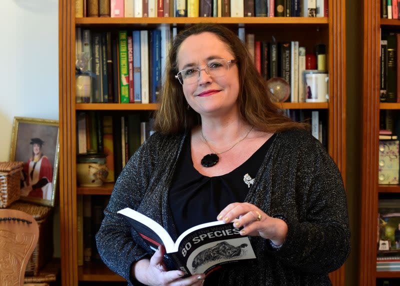 Professor Jill Atkins of the University of Sheffield poses in her house in Brecon, Wales