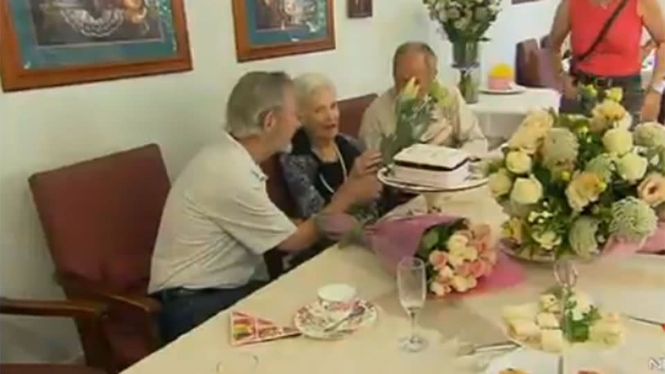 Marjorie Cooke celebrated her 110th birthday with family and friends, including her two sons. Photo: 7 News