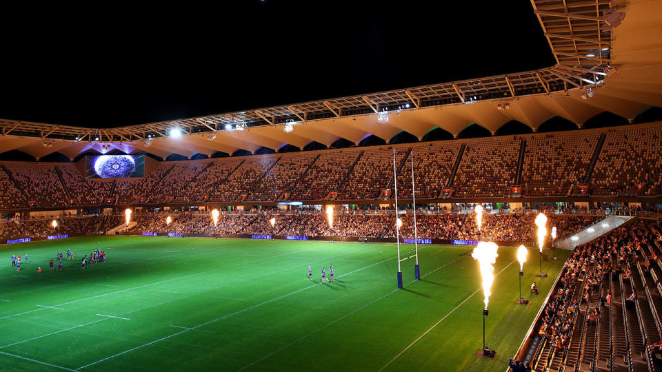 <p>Thousands of blue-and-gold clad fans watched the team train to AC/DC, as well as a two-minute fire and light show. </p>