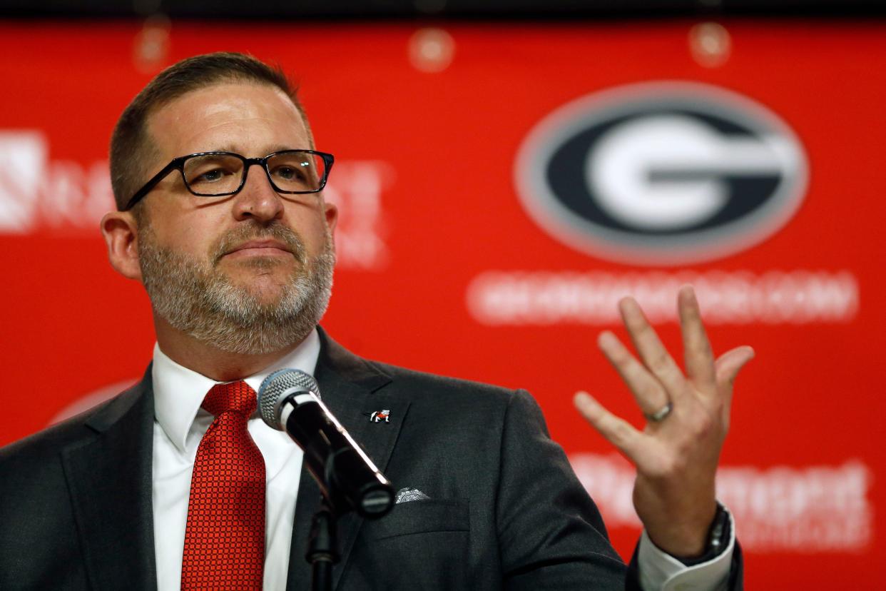 Georgia director of athletics Josh Brooks speaks with the media in Athens in 2022. (Photo: Joshua L. Jones, Joshua L. Jones / USA TODAY NETWORK)