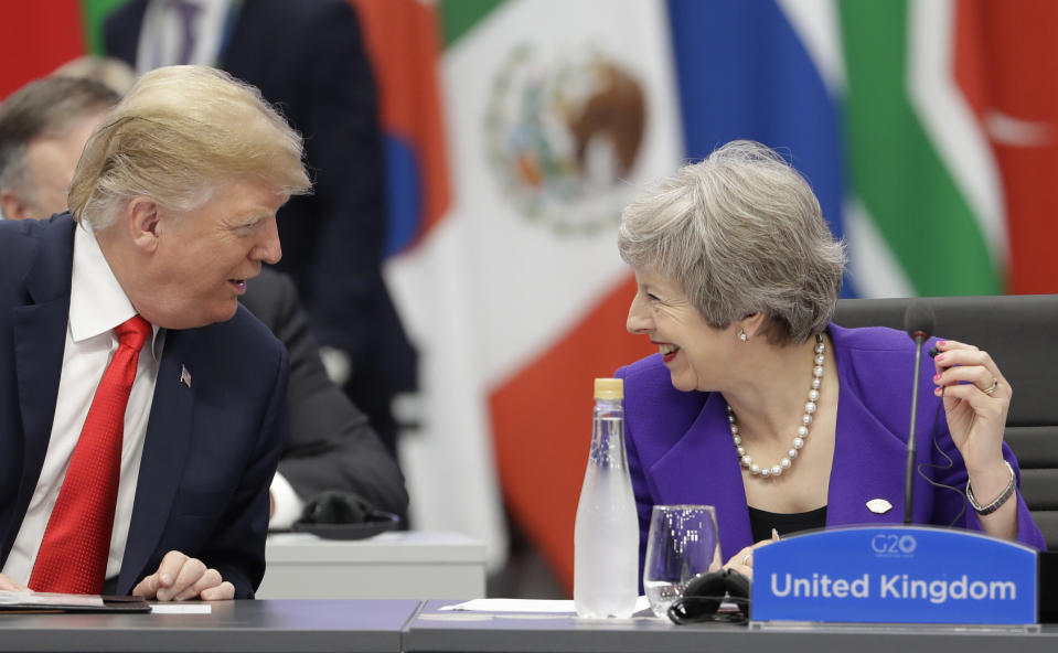 Trump and May in Buenos Aires last year (AP Photo/Natacha Pisarenko)