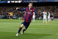 FC Barcelona v Bayern Munich - UEFA Champions League Semi Final First Leg - The Nou Camp, Barcelona, Spain - 6/5/15 Barcelona's Lionel Messi celebrates scoring their first goal Reuters / Gustau Nacarino