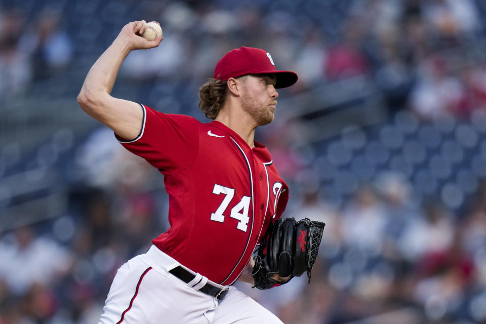 Washington Nationals starting pitcher Jake Irvin throws during the third inning of the team's baseball game against the Arizona Diamondbacks at Nationals Park, Tuesday, June 6, 2023, in Washington. (AP Photo/Alex Brandon)