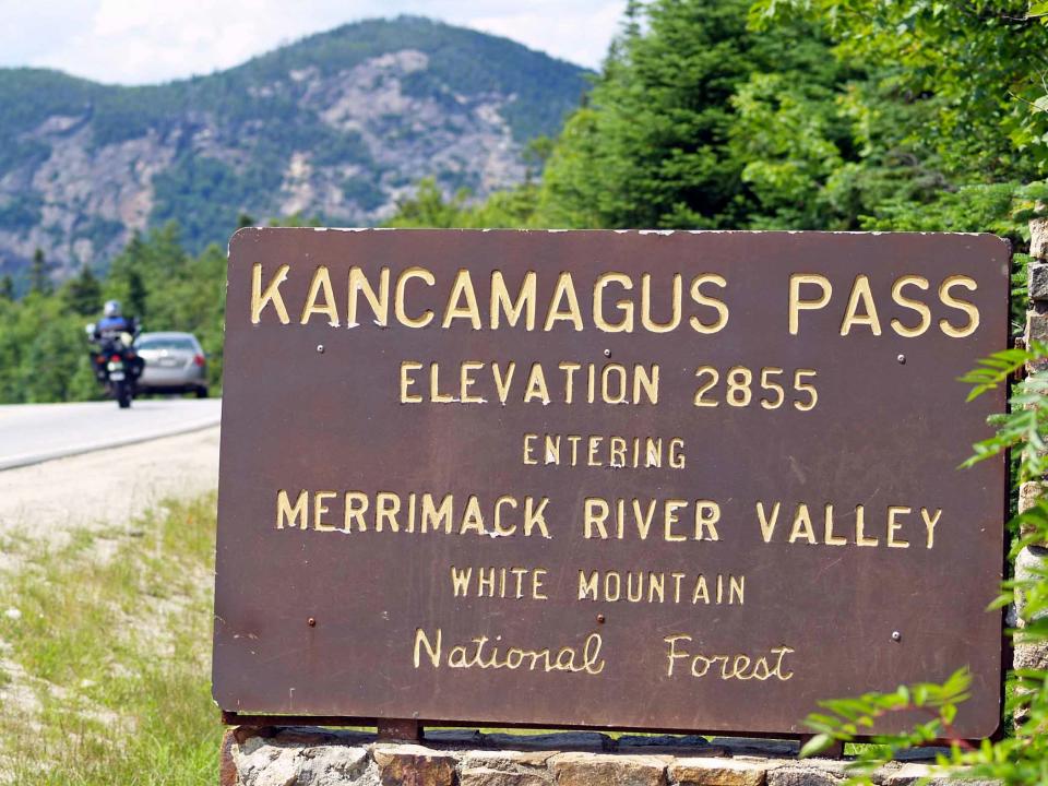 The 34.5-mile Kancamagus Highway travel through the White Mountains of New Hampshire.