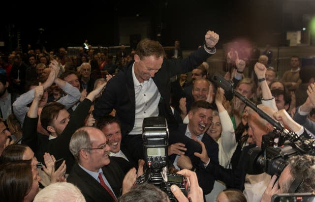 Fianna Fail candidate Barry Andrews at the RDS count centre