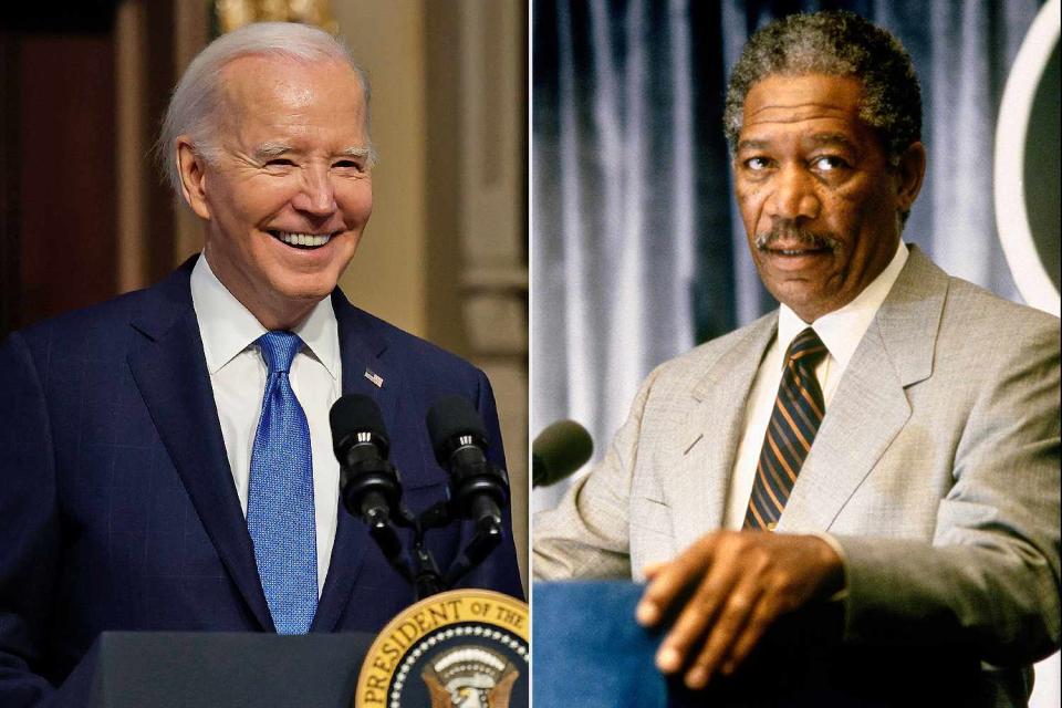 <p>Chip Somodevilla/Getty; TCD/ProdDB/Alamy</p> Joe Biden and Morgan Freeman