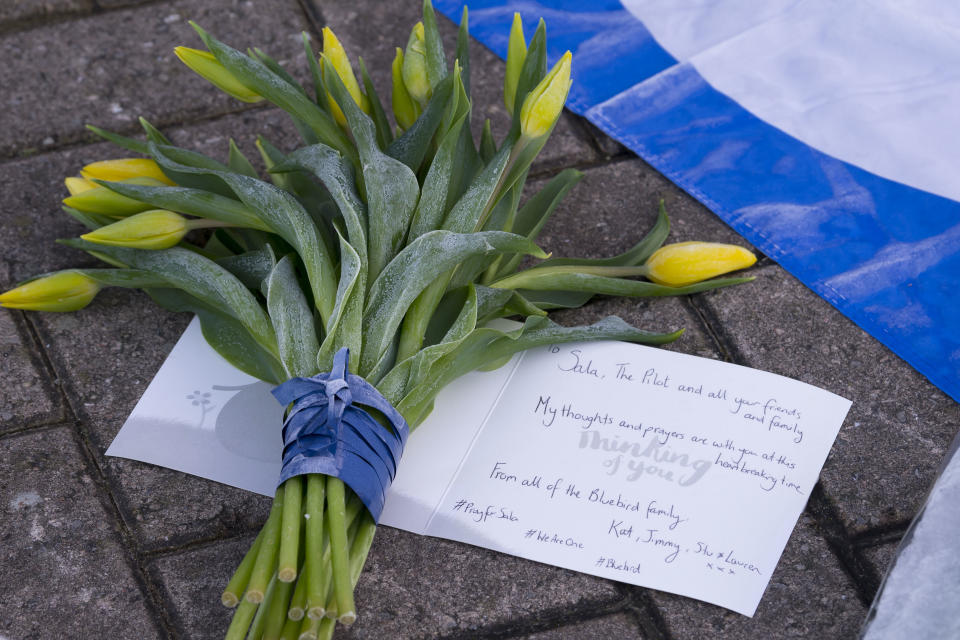 <p>Tributes outside the Cardiff City Stadium (Getty Images) </p>