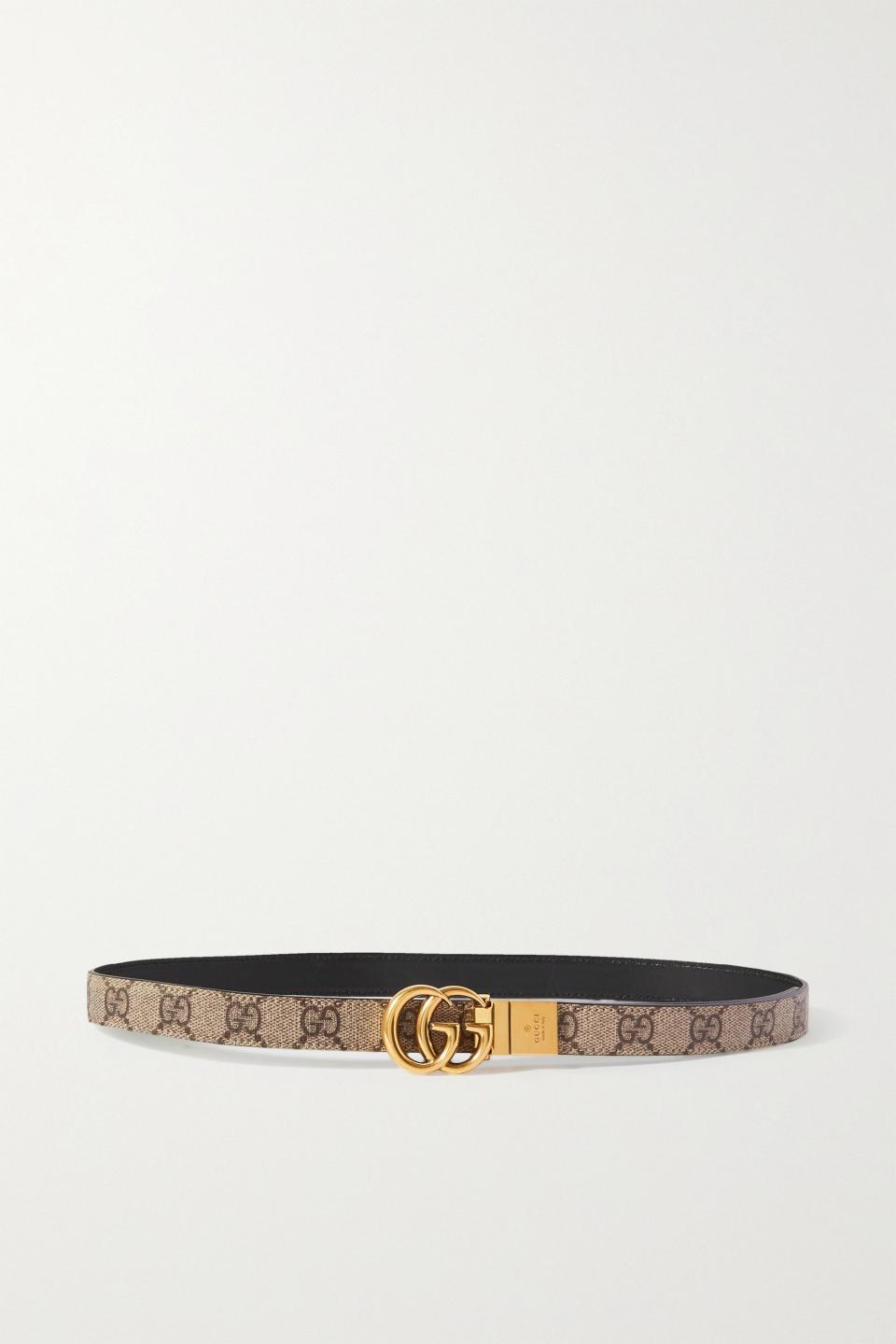 Reversible Printed Coated-Canvas and Leather Belt