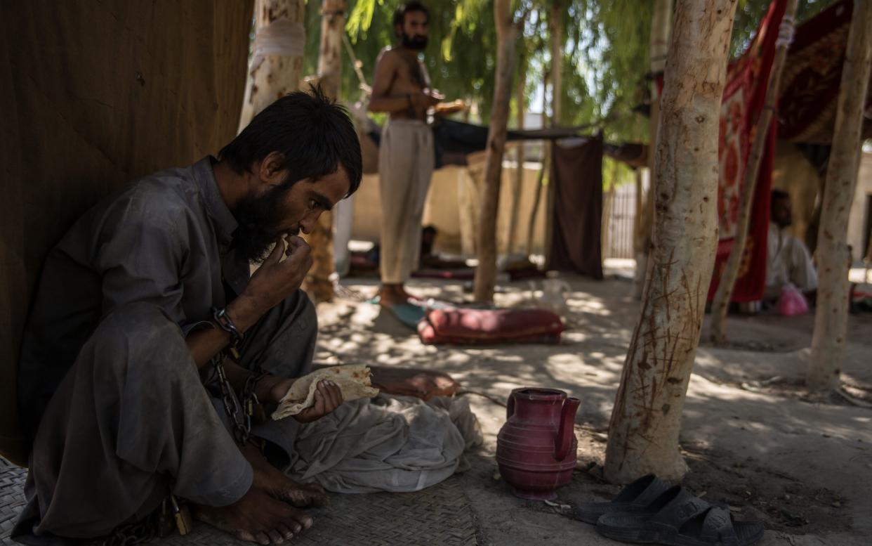 Faizal Faizal, 25, says he's been chained to a tree at the shrine for a month - Stefanie Glinski