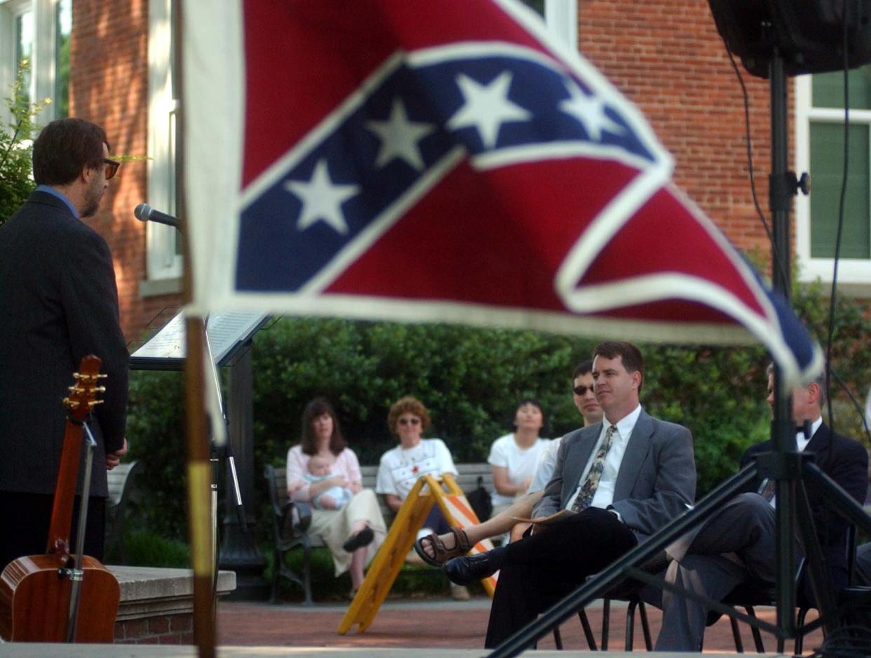 A small crowd gathered for the Confederate Memorial Day program at Clemson University in Military Plaza on May 10, 2004.
