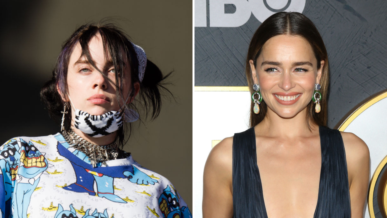 Pictured: Billie Eilish performs at Glastonbury, Game of Thrones star Emilia Clarks poses on the red carpet. Images: Getty