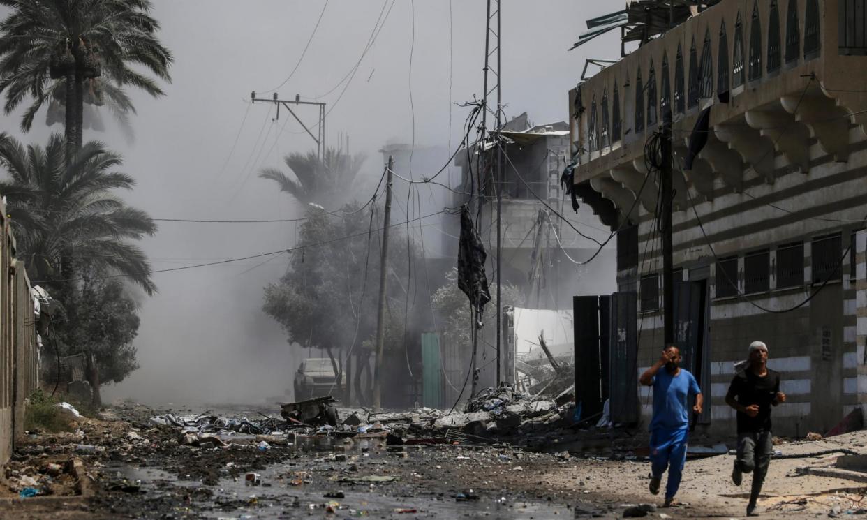 <span>At least 30 Palestinians were said to have been killed in the Israeli strike on the Khadija school in Deir al-Balah.</span><span>Photograph: Mohammed Saber/EPA</span>