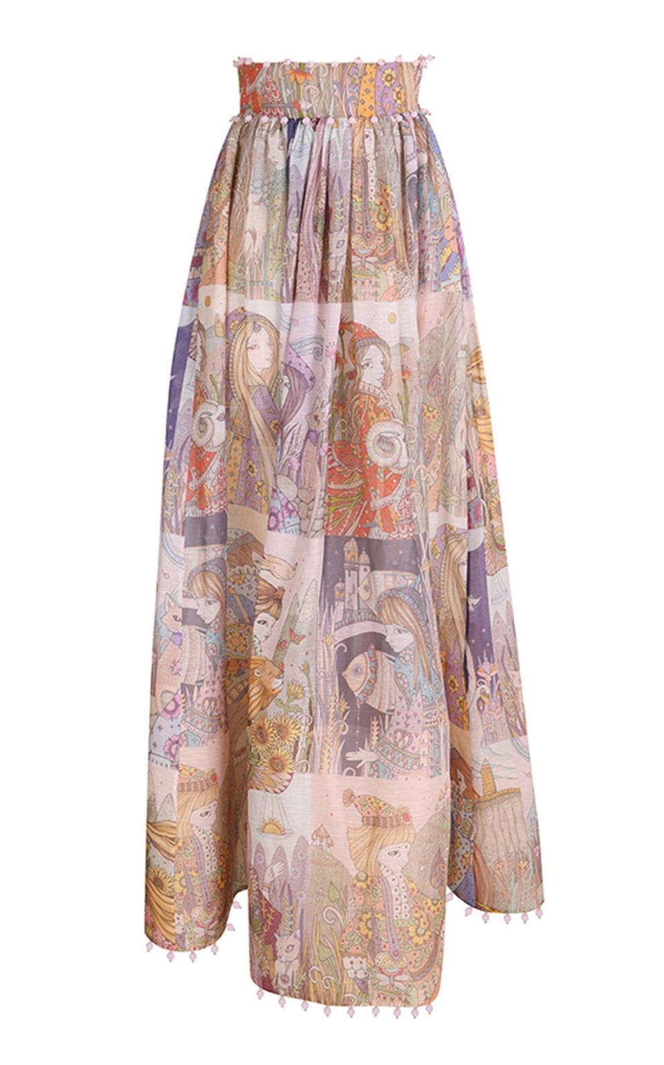 Kaleidoscope Zodiac Silk-Linen Midi Skirt