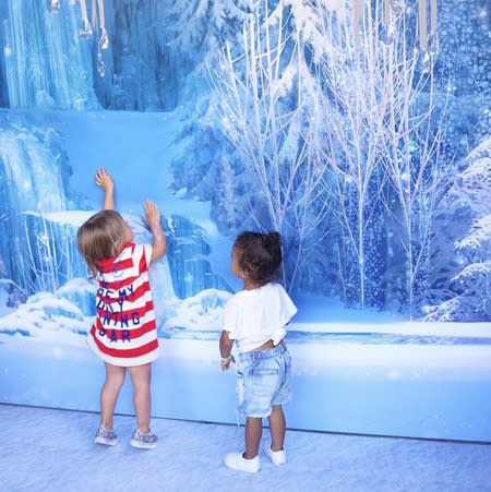 Growing up in L.A., it’s not every day that Penny and Nori get to see snow! Kim captioned this pic of the little ‘Frozen’ fans taken during North’s 2nd birthday bash at Disneyland, “do you wanna build a snowman?” Photo: Instagram