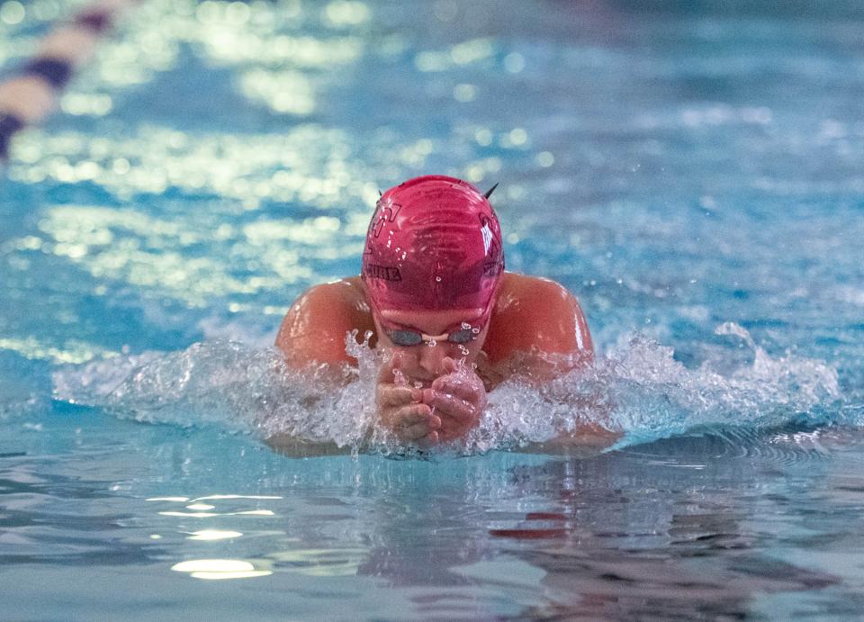 Taylor Clements, of West Florida High School, competes in the Girls 200 Yard IM during the Escambia County Championship swim meet at Booker T. Washington High School in Pensacola on Thursday, Oct. 12, 2023.