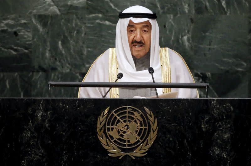 FILE PHOTO: Kuwait's Emir Sheikh Al-Sabah addresses a plenary meeting of the United Nations Sustainable Development Summit 2015 at the United Nations headquarters in Manhattan, New York