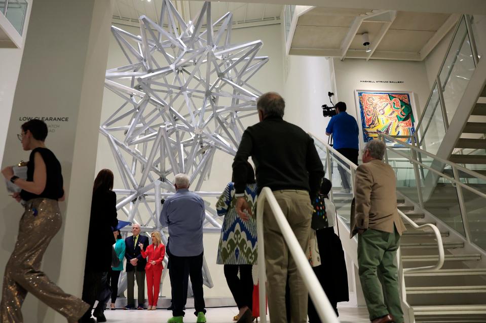 Jacksonville Stacked Stars, a new sculpture by noted artist Frank Stella, is shown during an unveiling ceremony at MOCA Jacksonville to mark the museum's 100th anniversary.