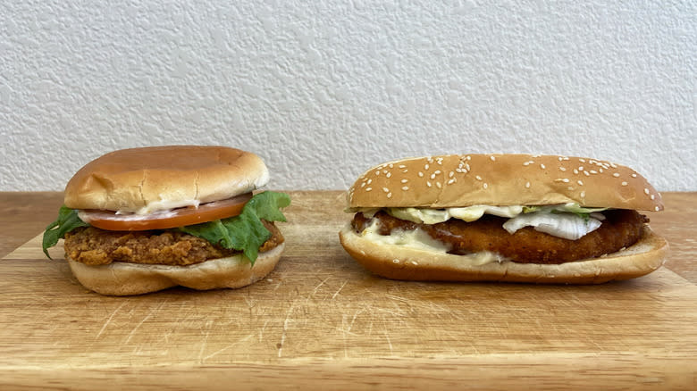 Both Chicken Sandwiches Plain Background