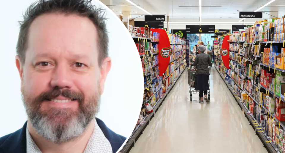 Finder's Graham Cooke next to supermarket aisle