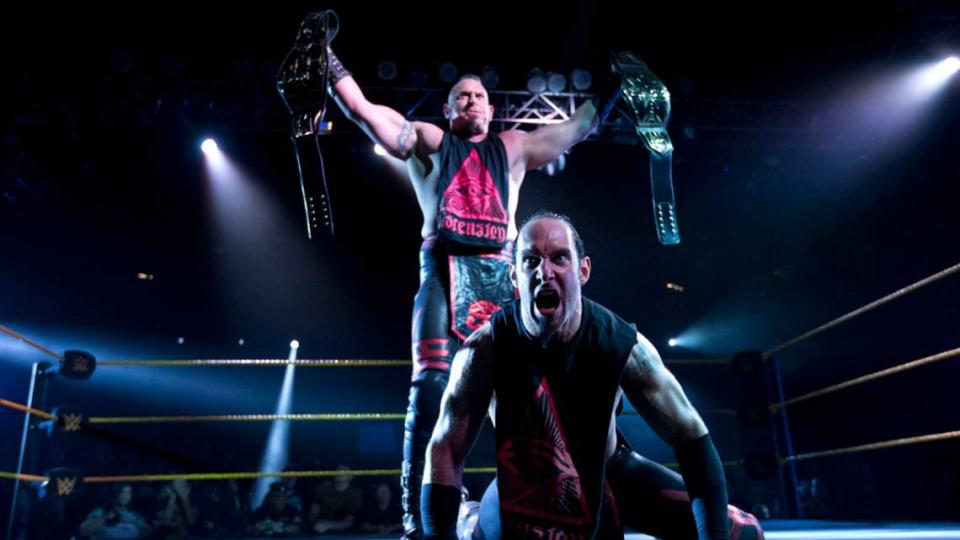 The Ascension (Konnor and Viktor) as WWE NXT tag team champions.