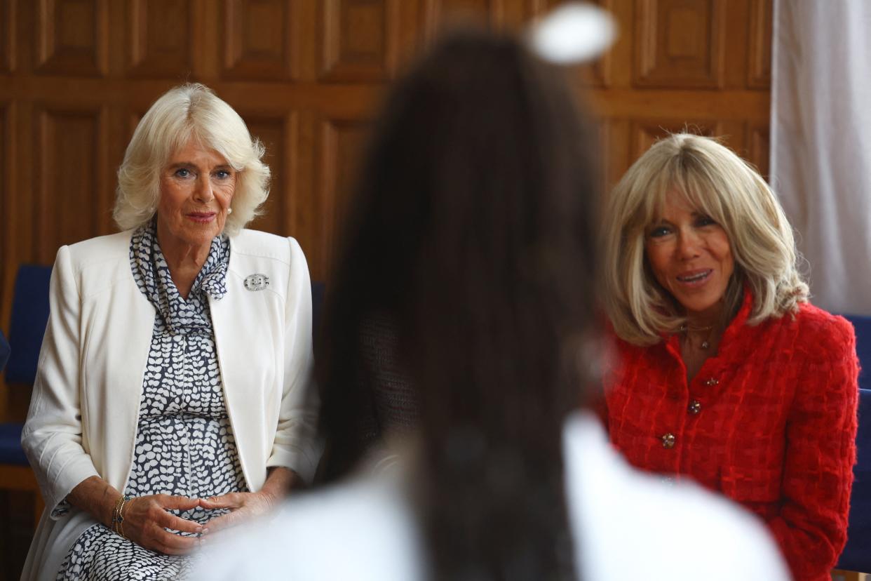 Camilla and Ms Macron met with  members of La Maison de Femmes an organisation for victims of domestic abuse (Hannah McKay/PA Wire)
