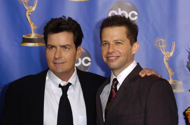 Charlie Sheen and Jon Cryer at the Emmy Awards in 2004. (Photo: Steve Granitz via Getty Images)