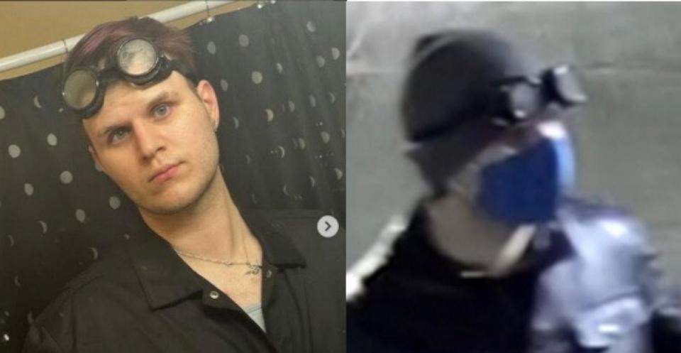 PHOTO: Kyle Calvert is seen in a photo from social media next to a still of the subject captured at the scene of the detonation in images included in a Department of Justice Filing.  (U.S. Department of Justice)