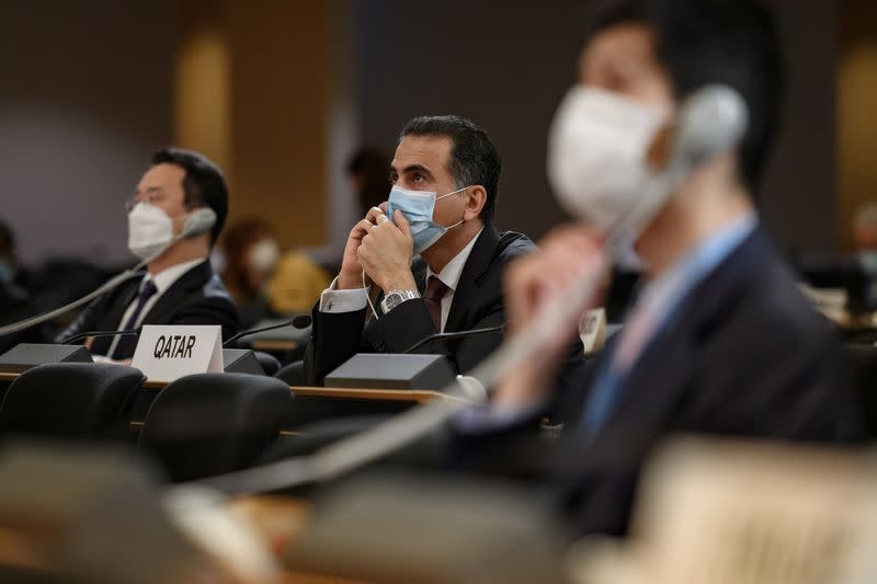 Delegates attend the resuming of a UN Human Rights Council session in Geneva