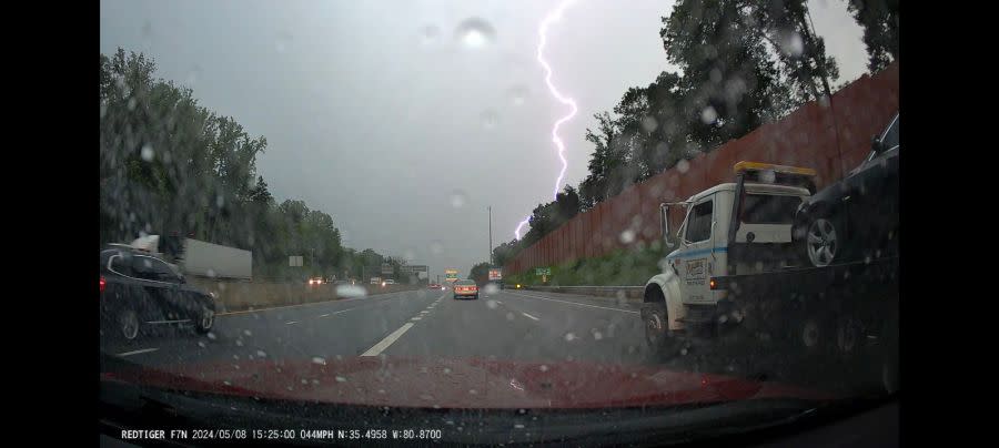 A viewer captured a lightning strike as seen from I-77 in Huntersville.