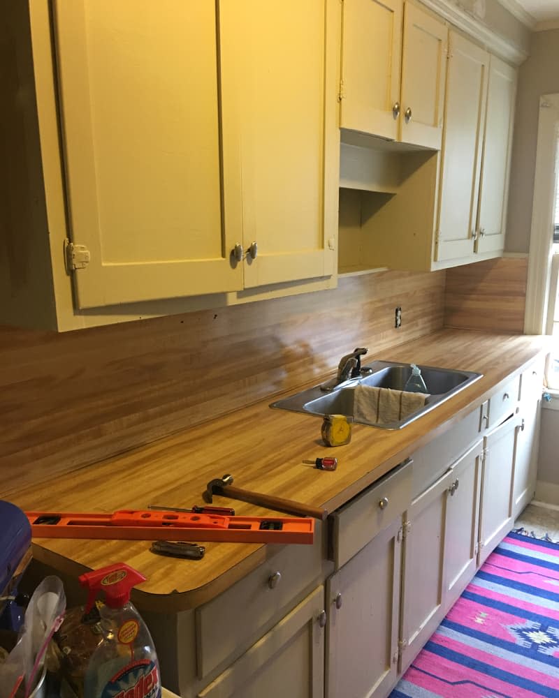 beige and wood kitchen before makeover