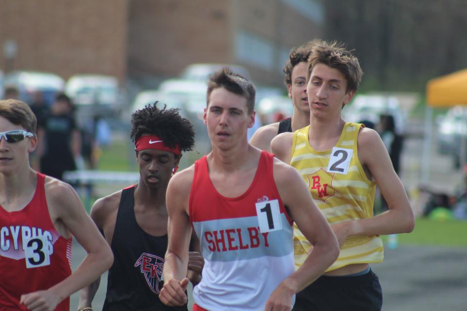 Shelby's Huck Finnegan earned a hard-fought first-place finish in the 3,200 meters.