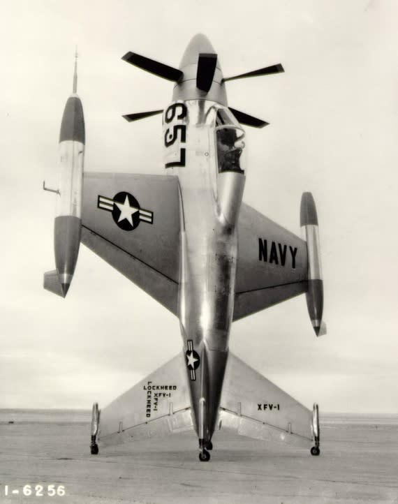 The Lockheed XFV-1 tail sitter (US Navy).