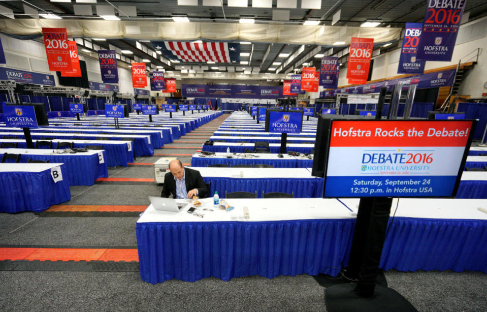 Preparations for the presidential debate at Hofstra University